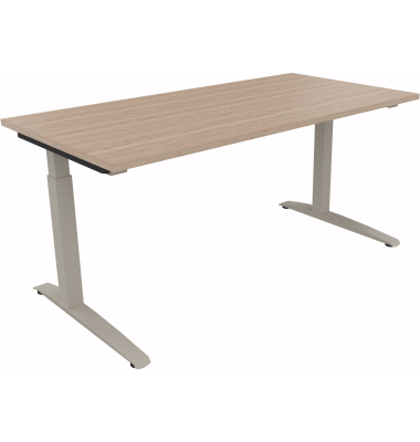Schreibtisch All in One, manuell h&ouml;henverstellbar, 65-85cm (H), 160x80cm (BxT), rechteckig, eiche natur / silber