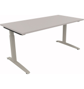 Schreibtisch All in One, manuell h&ouml;henverstellbar, 65-85cm (H), 160x80cm (BxT), rechteckig, lichtgrau / silber