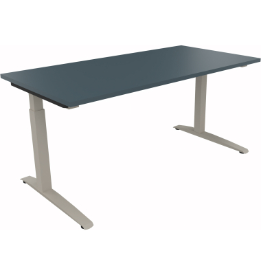 Schreibtisch All in One, manuell h&ouml;henverstellbar, 65-85cm (H), 160x80cm (BxT), rechteckig, lavagrau / silber