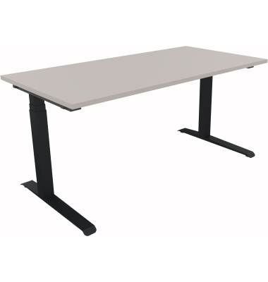 Sitz-Steh-Schreibtisch All in One, elektrisch h&ouml;henverstellbar, 64,5-127,5cm (H), 160x80cm (BxT), rechteckig, lichtgrau / anthra