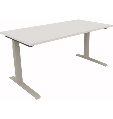 Sitz-Steh-Schreibtisch All in One, elektrisch h&ouml;henverstellbar, 64,5-127,5cm (H), 160x80cm (BxT), rechteckig, wei&szlig; / silber