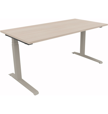 Sitz-Steh-Schreibtisch All in One, elektrisch h&ouml;henverstellbar, 64,5-127,5cm (H), 160x80cm (BxT), rechteckig, akazie hell / silb