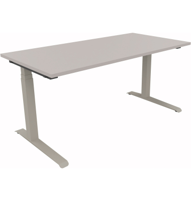 Sitz-Steh-Schreibtisch All in One, elektrisch h&ouml;henverstellbar, 64,5-127,5cm (H), 160x80cm (BxT), rechteckig, lichtgrau / silber