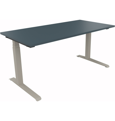 Sitz-Steh-Schreibtisch All in One, elektrisch h&ouml;henverstellbar, 64,5-127,5cm (H), 160x80cm (BxT), rechteckig, lavagrau / silber
