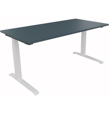Sitz-Steh-Schreibtisch All in One, elektrisch h&ouml;henverstellbar, 64,5-127,5cm (H), 160x80cm (BxT), rechteckig, lavagrau / wei&szlig;