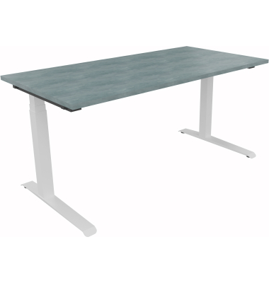 Sitz-Steh-Schreibtisch All in One, elektrisch h&ouml;henverstellbar, 64,5-127,5cm (H), 160x80cm (BxT), rechteckig, beton hell / wei&szlig;