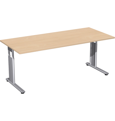 Schreibtisch Flex, manuell h&ouml;henverstellbar, 68-82cm (H), 180x80cm (BxT), rechteckig, buche / silber