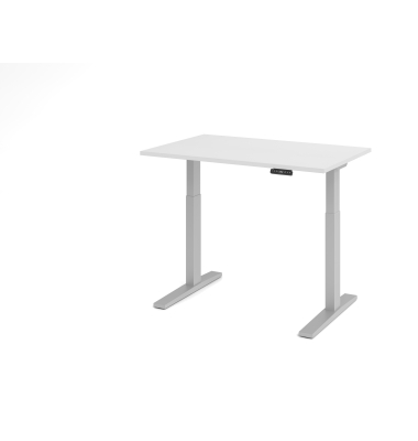 Sitz-Steh-Schreibtisch XMKA, elektrisch h&ouml;henverstellbar, 70-120cm (H), 120x80cm (BxT), rechteckig, wei&szlig; / silber