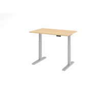 Sitz-Steh-Schreibtisch XMKA, elektrisch h&ouml;henverstellbar, 70-120cm (H), 120x80cm (BxT), rechteckig, ahorn / silber