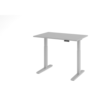 Sitz-Steh-Schreibtisch XMKA, elektrisch h&ouml;henverstellbar, 70-120cm (H), 120x80cm (BxT), rechteckig, grau / silber