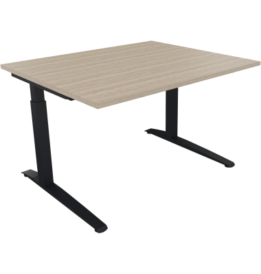 Schreibtisch All in One, manuell h&ouml;henverstellbar, 65-85cm (H), 120x100cm (BxT), rechteckig, eiche natur / anthrazit metallic
