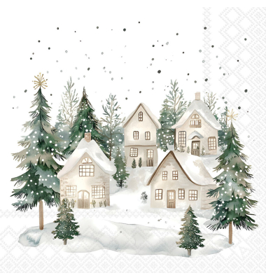 Weihnachtlicher Motivserviette 33x33cm H&auml;user