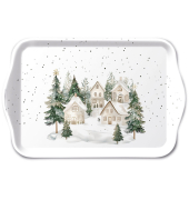 Weihnachtlicher Tablett 13x21cm verschneite H&auml;user