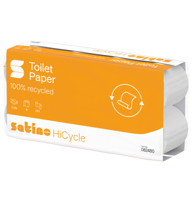 Toilettenpapier HiCycle 082480, 3-lagig, hochwei&szlig;, 250 Blatt/Rolle,
