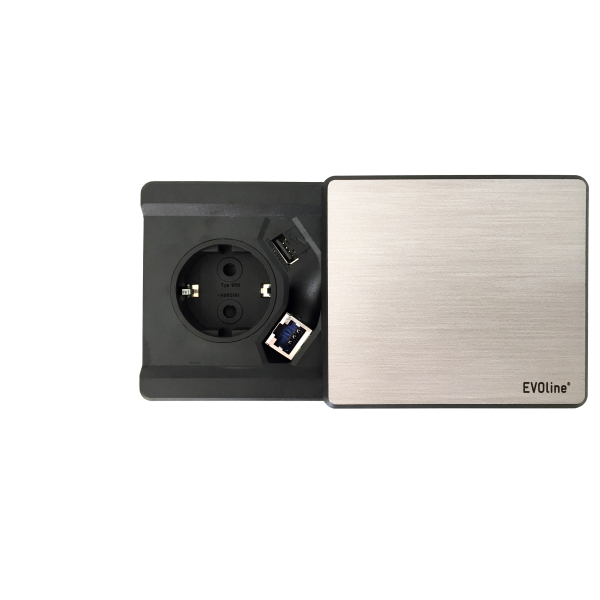 PRO ELDO801 Steckdosenleiste (inkl Fräsung) 1 x Steckdose 1 x USB 1 x RJ45 - Zubehör Edelstahl