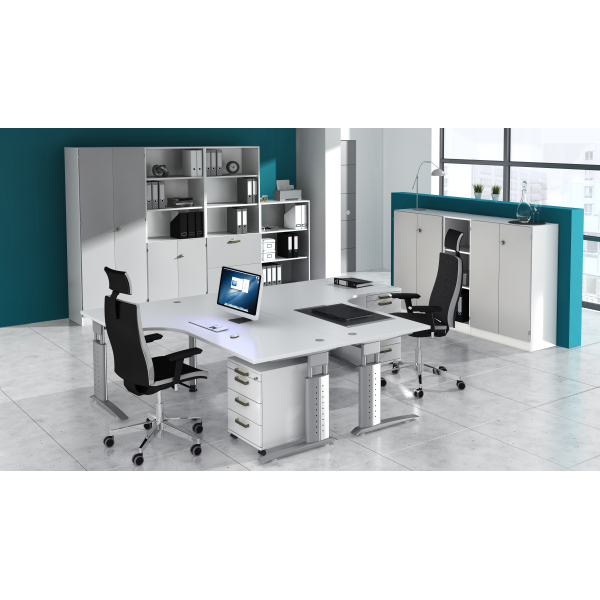 Hammerbacher Schreibtisch VUS, manuell höhenverstellbar, 86cm (H), eiche / silber 4032062344095 Hammerbacher 2 Stück