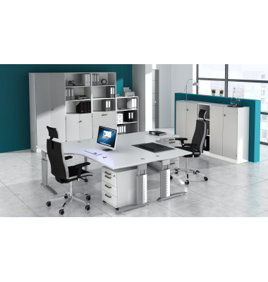 Schreibtisch VUS, manuell h&ouml;henverstellbar, 86cm (H), asteiche / silber