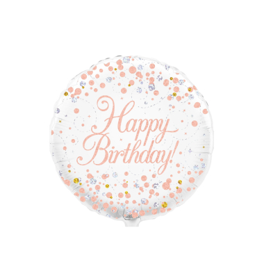 Folienballon Birthday wei&szlig;&rosegold
