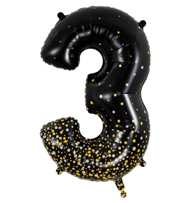 Folienballon Zahl 3 Black & Gold 86 cm