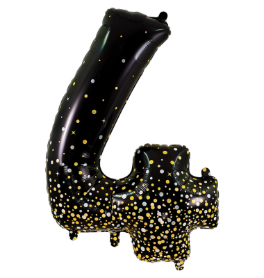 Folienballon Zahl 4 Black & Gold 86 cm