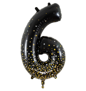 Folienballon Zahl 6 Black & Gold 86 cm