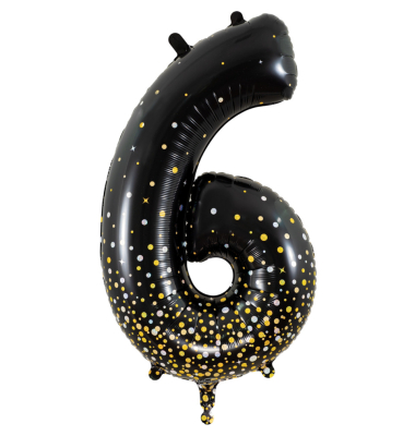 Folienballon Zahl 6 Black & Gold 86 cm