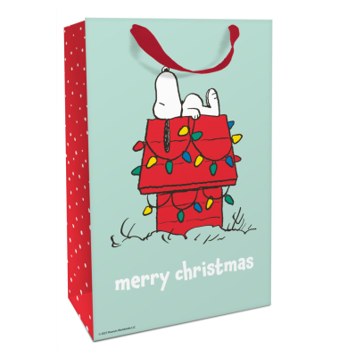 Geschenktasche 1669-26557, Weihnachten, mit Trageband, Snoopy, 24cm x 36cm