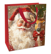 Geschenktasche 1642-26515 Dreamteam, Weihnachten, mit Trageband, Weihnachtsmann / Rentier, 18cm x 21cm