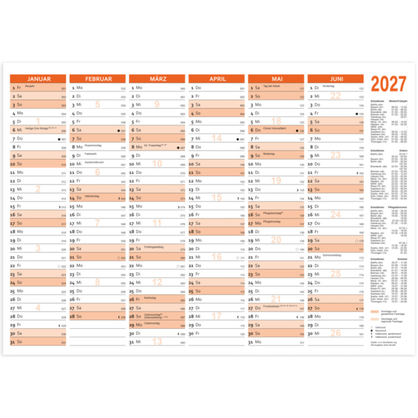 RNK Tafelkalender 2913/27, 6 Monate / 1 Seite, 35,3x25cm (BxH) (B4 quer), 2027 4002871013277 RNK