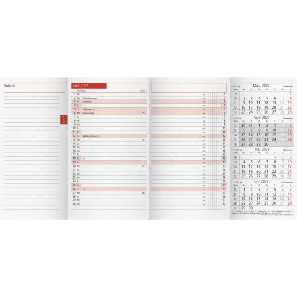 Rido Taschenkalender 70-40 300 007, weiß, 1 Monat / 2 Seiten zusätzlich ein Ausklappteil mit Vorderseite 4-Monatskalender und Rücksei