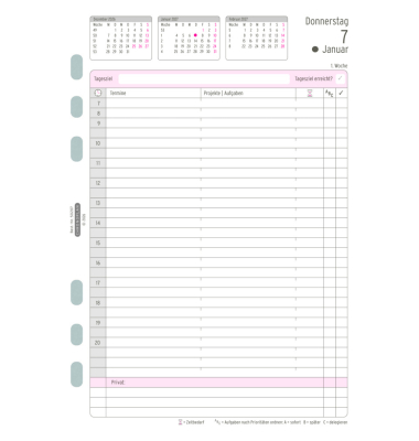 Kalendereinlage 50207, Tagesplan, 1 Tag / 2 Seiten, 14,8x21cm (BxH) (A5), 2027