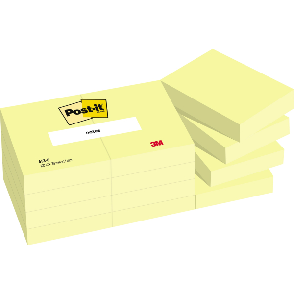 Post-it Haftnotizen 653E, Notes, 51x38mm, gelb, rechteckig 3134375255318 Post-it 12 Stück