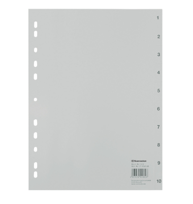 Kunststoffregister 1519, 1 bis 10, A4, 120&micro;m, graue Taben, 10-teilig