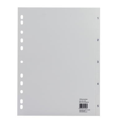Kunststoffregister 1576, 1 bis 5, A4, 120&micro;m, graue Taben, 5-teilig