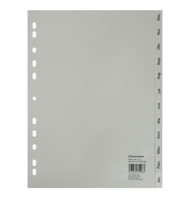 Kunststoffregister 1533, Dez bis Jan, A4, 120&micro;m, graue Taben, 12-teilig
