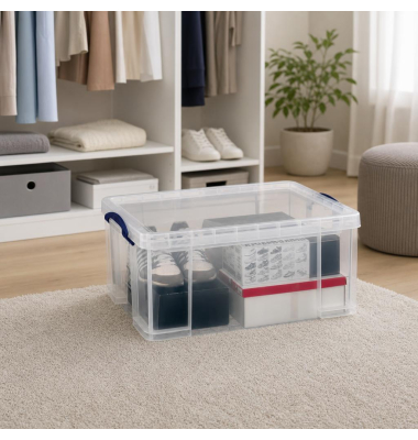 Aufbewahrungsbox 64C, 64 Liter, mit Deckel, außen 710x440x310mm, Kunststoff transparent 5060024800074 Really Useful Box