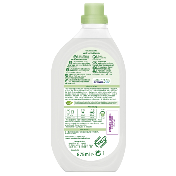 Frosch Weichspüler 117310 Baby Sensitiv, flüssig, 875ml, bis 35 Waschladugen 4001499973109 Frosch 875 Milliliter