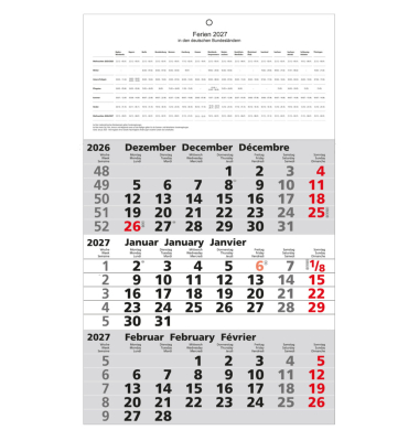 Dreimonatskalender 55980, 3 Monate / 1 Seite, 30x49cm, 2027