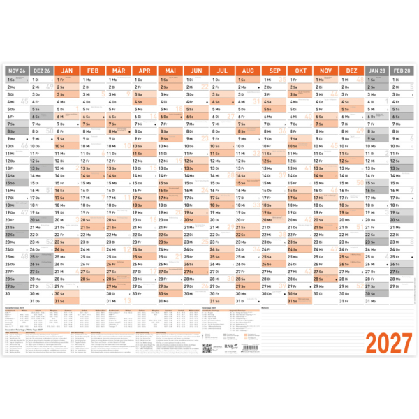 RNK Wandkalender 2917/27, 16 Monate / 1 Seite,  4002871017275 RNK