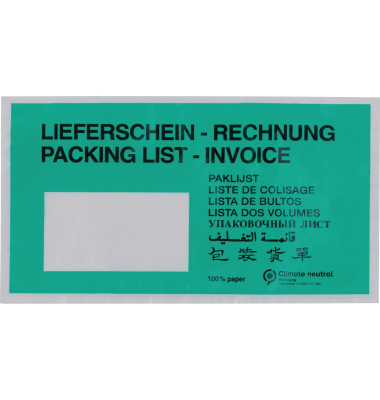 Lieferscheintaschen Pergamin 440.668 Din Lang "LIEFERSCHEIN - RECHNUNG" selbstklebend 