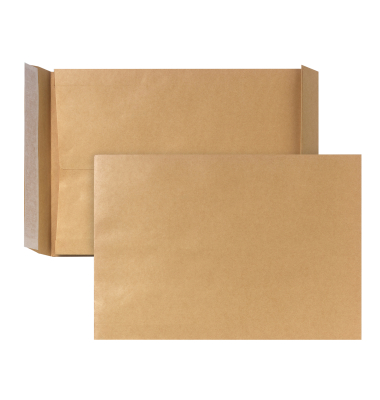 Faltentaschen Posthorn 00014341, E4, ohne Fenster, haftklebend, 40mm-Falte, 130g, braun