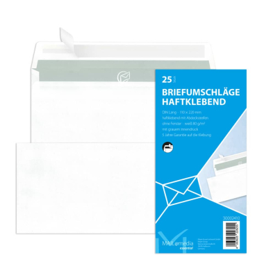 Briefumschlag Briefumschlag 30002410, Din Lang, ohne Fenster, haftklebend, 80g, wei&szlig;