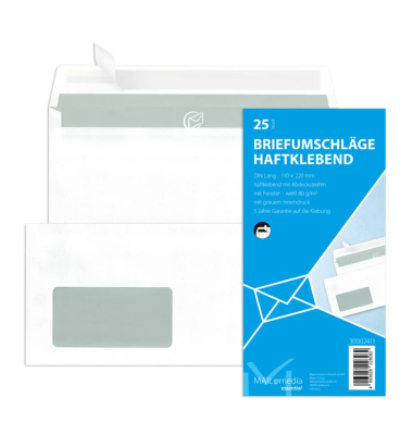 Briefumschlag 30002411, Din Lang, mit Fenster, haftklebend, 80g, wei&szlig;