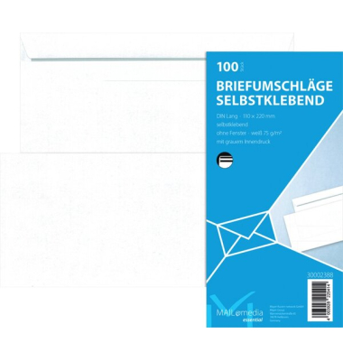 Briefumschlag 30002388, Din Lang, ohne Fenster, selbstklebend, 72g, wei&szlig;