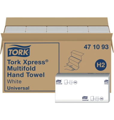 Falthandt&uuml;cher H2 Xpress Universal 471093, 21,3x23,4cm, 1-lagig, Interfold-Falz (W-Falz), wei&szlig;, Recylingpapier/Tissue