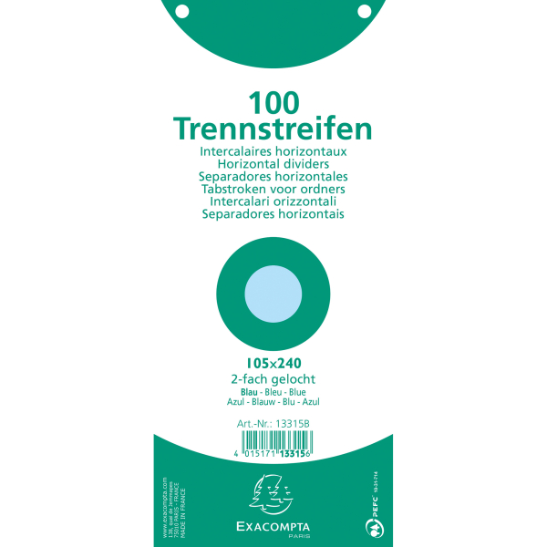 Exacompta 13315B 100er Pack Premium Karton-Trennstreifen. 10,5 x 24 cm blau. Für eine übersichtliche Anblage Ihrer Dokumente. Trennlaschen Trennblätter Ordner Register