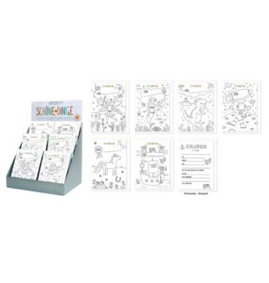 Einladungskarten Kinder - zum Ausmalen, 24er, sortiert KOMMA&sup3; 72050100