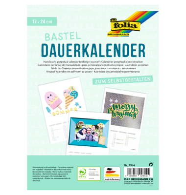 Bastelkalender 2314, 1 Monat / 1 Seite, 17x24cm, wei&szlig;em Papier mit schwarzem Druck und einem Papiergewicht von 220 g/m&sup2;,, Jahres