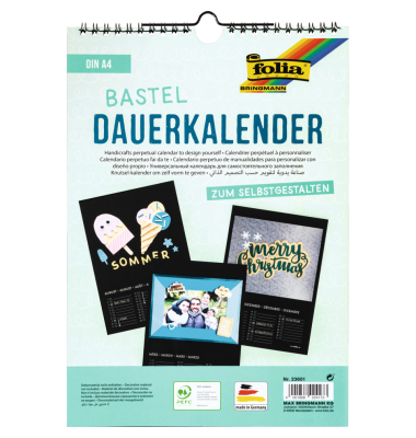 Bastelkalender 23601, 1 Monat / 1 Seite, 21x30cm (A4), Spiralbindung Kalender zum Selbstgestalten inkl. 3 Jahres-Vorschau, Papie