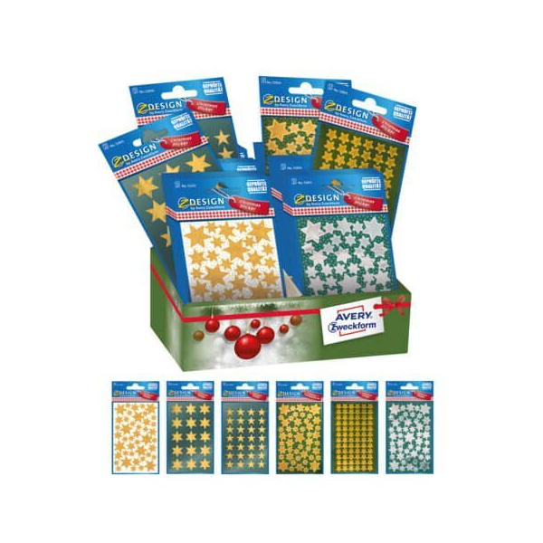 60 Stück AVERY Zweckform Weihnachtssticker Sterne, sortiert AVERY ZWECKFORM 52937 4004182529379 AVERY Zweckform
